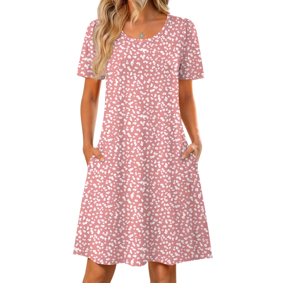 Fantaslook Boho Summer Dresses for Women Casual Short Sleeve T Shirt Dress with Pockets Beach Vacation Clothes