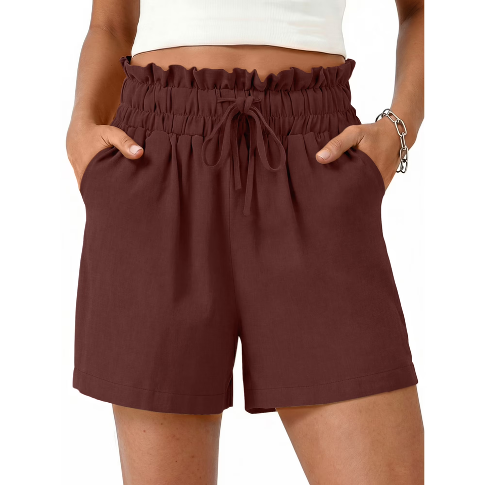 Fantaslook Summer Shorts for Women Cotton Linen Wide Leg High Waisted Shorts Drawstring Casual Beach Shorts with Pockets