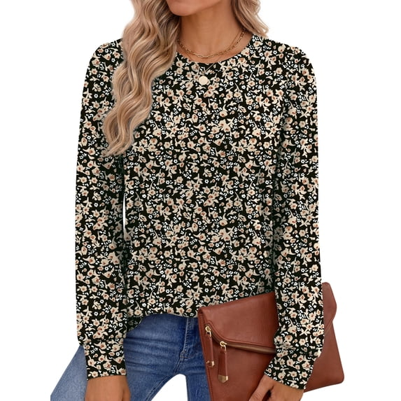 Fantaslook Womens Long Sleeve Shirts Fall Tunic Tops Casual Crewneck Floral Blouses
