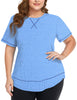 WellSize Womens Plus size Tops Curved Hem Summer Short Sleeve Shirts Loose Casual Tunic Tee