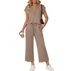 Fantaslook Two Piece Lounge Sets for Women Vacation Travel Outfits Dressy Casual V Neck Short Sleeve Tops Wide Leg Pants Fashion Outfits