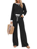 Fantaslook Color Block Pajamas for Women Crew Neck Tops Long Loungewear Pants Spliced 2 Piece Outfits Sets with Pockets