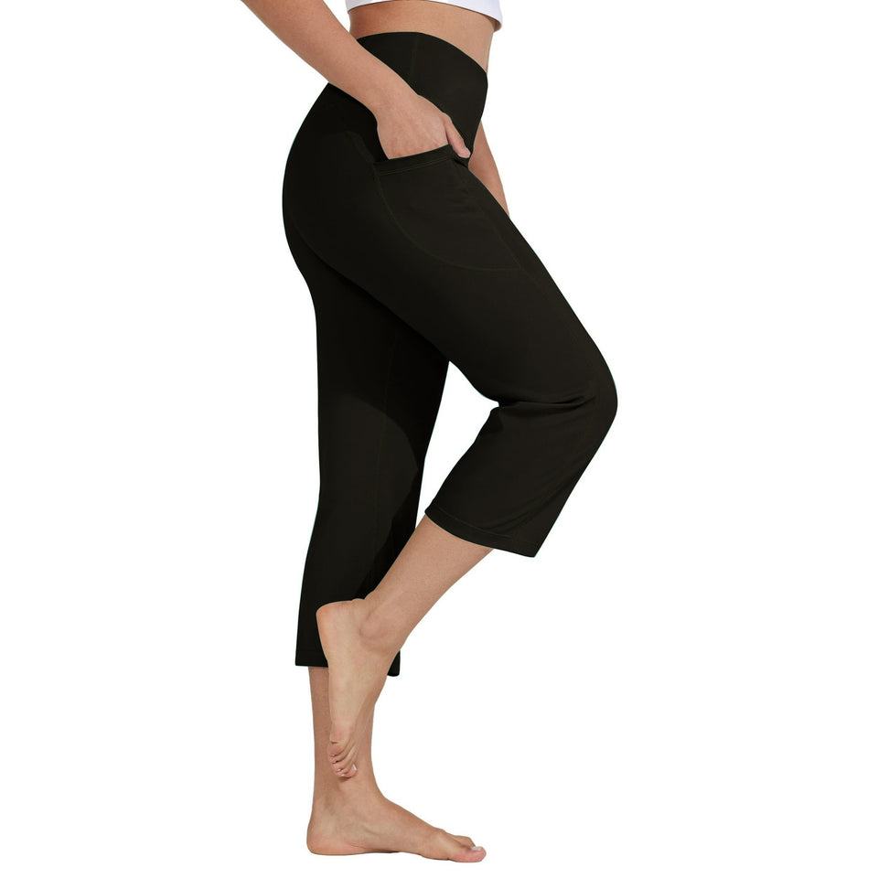 Rosvigor Womens Yoga Capris Pants High Waist Leggings Woman Workout Pants Straight Leg with Pockets