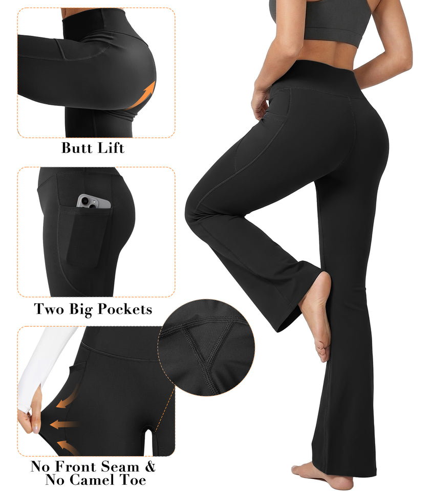VivaYoga Flare Yoga Pants for Women High Waisted Leggings Tummy Control Workout Pants No Front Seam Trousers with Pockets
