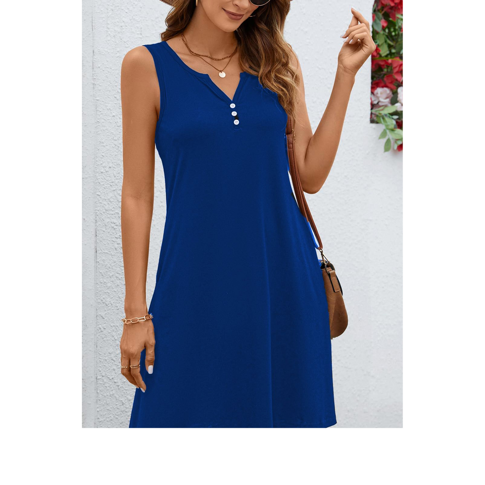 Fantaslook Dressy Tank Dress for Women V Neck Button Dresses Floral Beach Sundress with Pockets