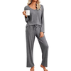 Fantaslook Soft Pajamas for Women Set Side Slits Long Sleeve Sleepwear 2 Piece Lounge Sets with Pockets