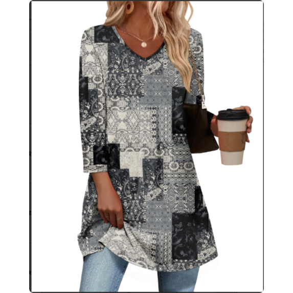 Fantaslook Women Tunic Tops Casual Long Sleeve Shirts Crew Neck Fall Tops Basic Tees Floral Dressy Blouses