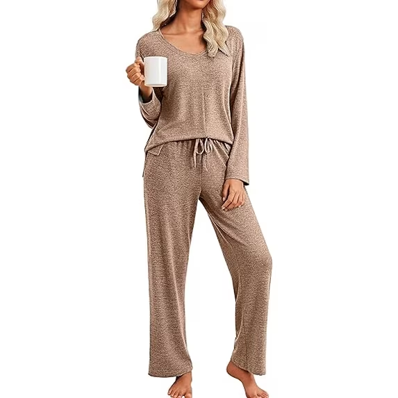 Fantaslook Soft Pajamas for Women Set Side Slits Long Sleeve Sleepwear 2 Piece Lounge Sets with Pockets