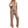 Fantaslook Soft Pajamas for Women Set Side Slits Long Sleeve Sleepwear 2 Piece Lounge Sets with Pockets