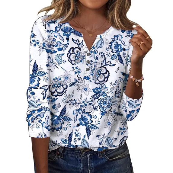 Fantaslook Henley Long Sleeve Shirts for Women Casual V Neck Fall Tops Dressy Work Blouses
