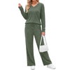 Fantaslook Two Piece Lounge Sets for Women Vacation Travel Fall Outfits V Neck Tops Wide Leg Pants Matching Sets Women Clothing