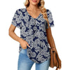 MOSHU T-shirts for Women Pleated Printed Short Sleeve Tunice Tops V Neck Summer Womens Shirts