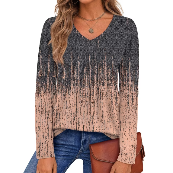 Fantaslook Womens Tops Dressy Casual Pleated Blouses V Neck Long Sleeve Shirts Fall Tunic Tops