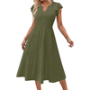 Fantaslook Summer Dresses for Women Ruffle Sleeve V Neck Midi Dresses Fashion Casual Flowy Vacation Sundress