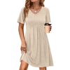 Fantaslook Short Sleeve Dresses for Women V Neck Summer Midi Dresses Empire Waist Tunic Casual Dress with Pockets