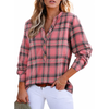 Fantaslook Womens Plaid Shirts Flannel Button Down Shirts Business Casual Long Sleeve Tops Dressy V Neck Blouses