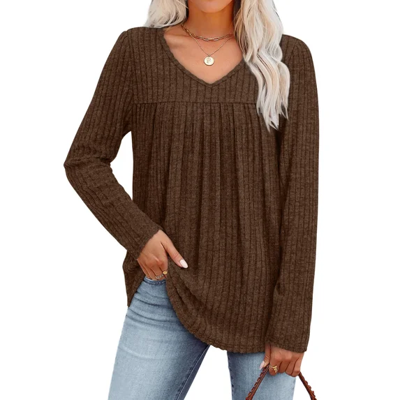 Fantaslook Long Sleeve Shirts for Women V Neck Lightweight Sweaters Casual Fall Tunic Tops Fashion Spring Clothes