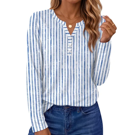 Fantaslook Henley Long Sleeve Shirts for Women Casual V Neck Fall Tops Dressy Work Blouses
