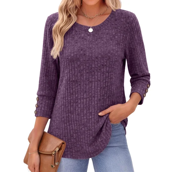 Fantaslook Womens 3/4 Sleeve Shirts with Buttons Dressy Casual Blouses Tunic Tops Fall Clothes
