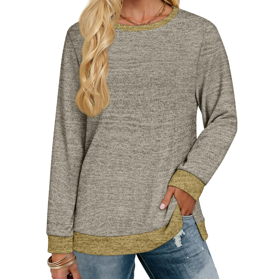 Fantaslook Sweatshirt for Women Long Sleeve Shirts Tunic Tops Color Block Crewneck Sweatshirts Side Split