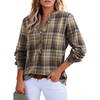Fantaslook Womens Plaid Shirts Flannel Button Down Shirts Business Casual Long Sleeve Tops Dressy V Neck Blouses