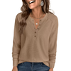 Fantaslook Waffle Long Sleeve Shirts for Women Button Up V Neck Henley Blouses Dressy Casual Fall Tops