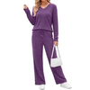 Fantaslook Two Piece Lounge Sets for Women Vacation Travel Fall Outfits V Neck Tops Wide Leg Pants Matching Sets Women Clothing
