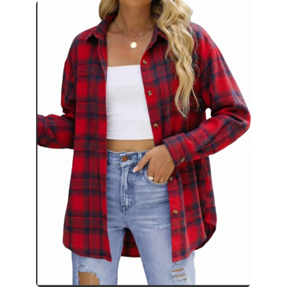 Fantaslook Plaid Flannel Shirts for Women Oversized Long Sleeve Button Down Shirts Blouses Tops