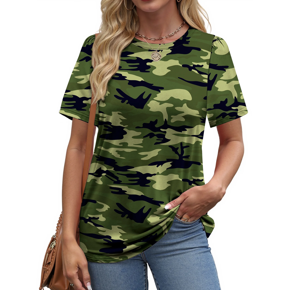 Fantaslook Womens Summer Tops Dressy Casual Short Sleeve Shirts Crew Neck Tunic Floral Blouses