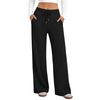 Fantaslook Womens Wide Leg Pants High Waist Drawstring Casual Lounge Pant Soft Stretchy Flowy Palazzo Pants with Pockets for Daily Work Travel