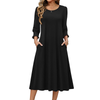 Fantaslook Fall Dresses for Women Smocked 3/4 Sleeve Dress Floral Midi Casual Dresses with Pockets