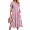 Fantaslook Pleated Summer Dresses for Women Short Sleeve A Line Midi Dress Flowy Floral Sundress Casual Dress with Pockets