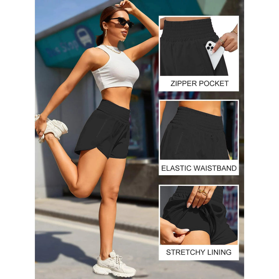 Rosvigor Womens Athletic Shorts High Waisted Running Shorts Gym Workout Shorts with Pockets
