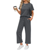 Fantaslook 2 Piece Sets for Women Casual Summer Travel Vacation Outfits Short Sleeve Tops Wide Leg Pants Lounge Sets