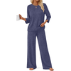 Fantaslook Pajamas Sets for Women Casual Two Piece Lounge Sets 3/4 Sleeve Crew Neck Top Wide Leg Pants Vacation Sweater Outfits