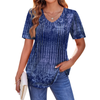 Fantaslook Blouses for Women Dressy Casual V Neck Pleated Tunic Tops Summer Short Sleeve Boho Shirts