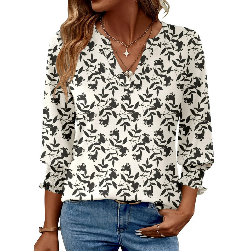 Fantaslook 3/4 Sleeve Womens Tops Dressy Casual Blouses V Neck Work Shirts Trendy Tops with Smocked Cuffs