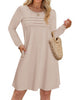 Fantaslook Pleated Long Sleeve Dresses for Women Fashion Fall Dresses Casual Dress with Pockets