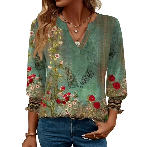 Fantaslook 3/4 Sleeve Womens Tops Dressy Casual Blouses V Neck Work Shirts Trendy Tops with Smocked Cuffs
