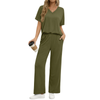 Fantaslook Lounge Sets for Women Casual 2 Piece Outfits Summer V Neck Short Sleeve Tops and Wide Leg Pants Pajamas Sets