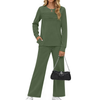 Fantaslook Two Piece Sets for Women Fall Travel Vacation Outfits Pleated Long Sleeve Lounge Sets Wide Leg Pants