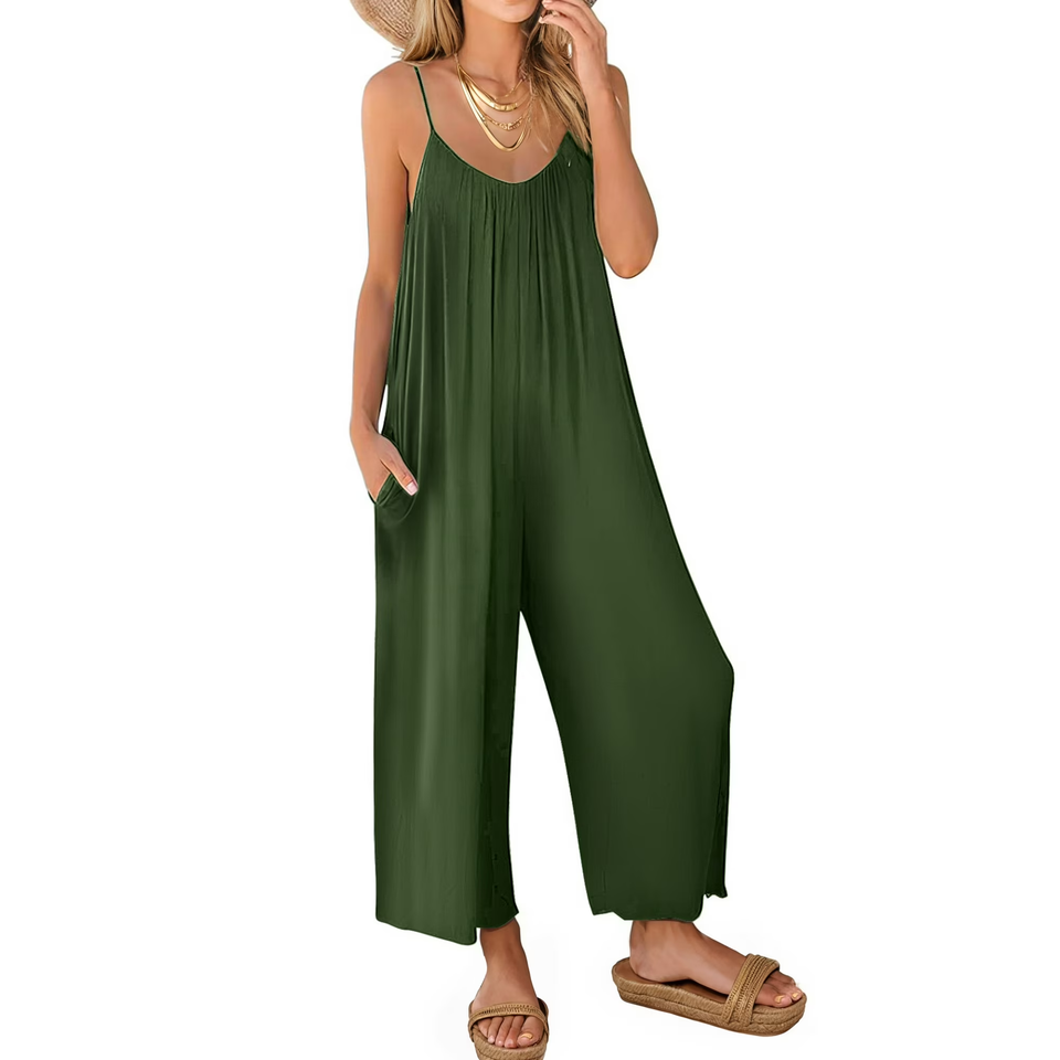Fantaslook Jumpsuits for Women Casual Sleeveless Spaghetti Strap Rompers Boho Wide Leg Jumpsuits Overalls Dressy Trendy Outfits Clothes