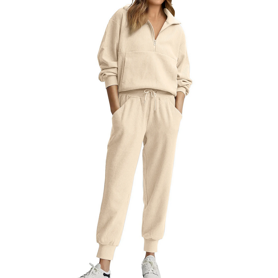 Fantaslook Womens 2 Piece Outfits Long Sleeve Half Zip Sweatsuits with Pockets Pullover Lounge Set