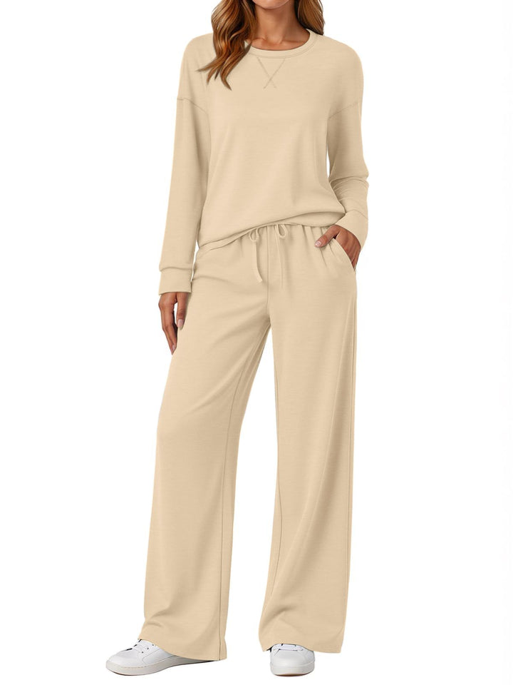 Fantaslook 2 Piece Womens Lounge Sets Casual Travel Outfits Fall Matching Sweatsuits Long Sleeve Sweatshirt and Wid Leg Pant Pajamas Set