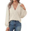 Fantaslook Deep V Neck Womens Tops Fall Long Puff Sleeve Shirts Dressy Casual Tunic Blouses