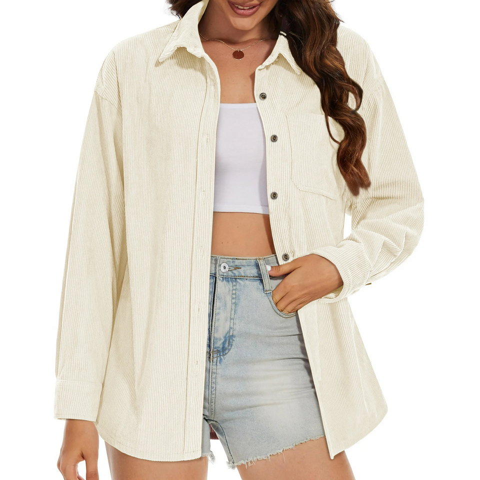 Fantaslook Women Corduroy Shirts Shacket Jacket Casual Long Sleeve Button Down Blouses Tops