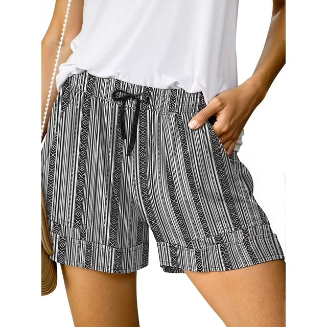 Fantaslook Womens Casual Shorts Elastic Waist Drawstring Shorts Pants with Pockets Summer Beach Floral Shorts