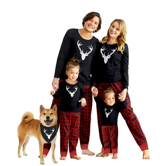 Fantaslook Christmas Pajamas Sets for Family Long Sleeve Tops and Plaid Pants Holiday Couples Lounge Sets Casual Festival Outfits-Women