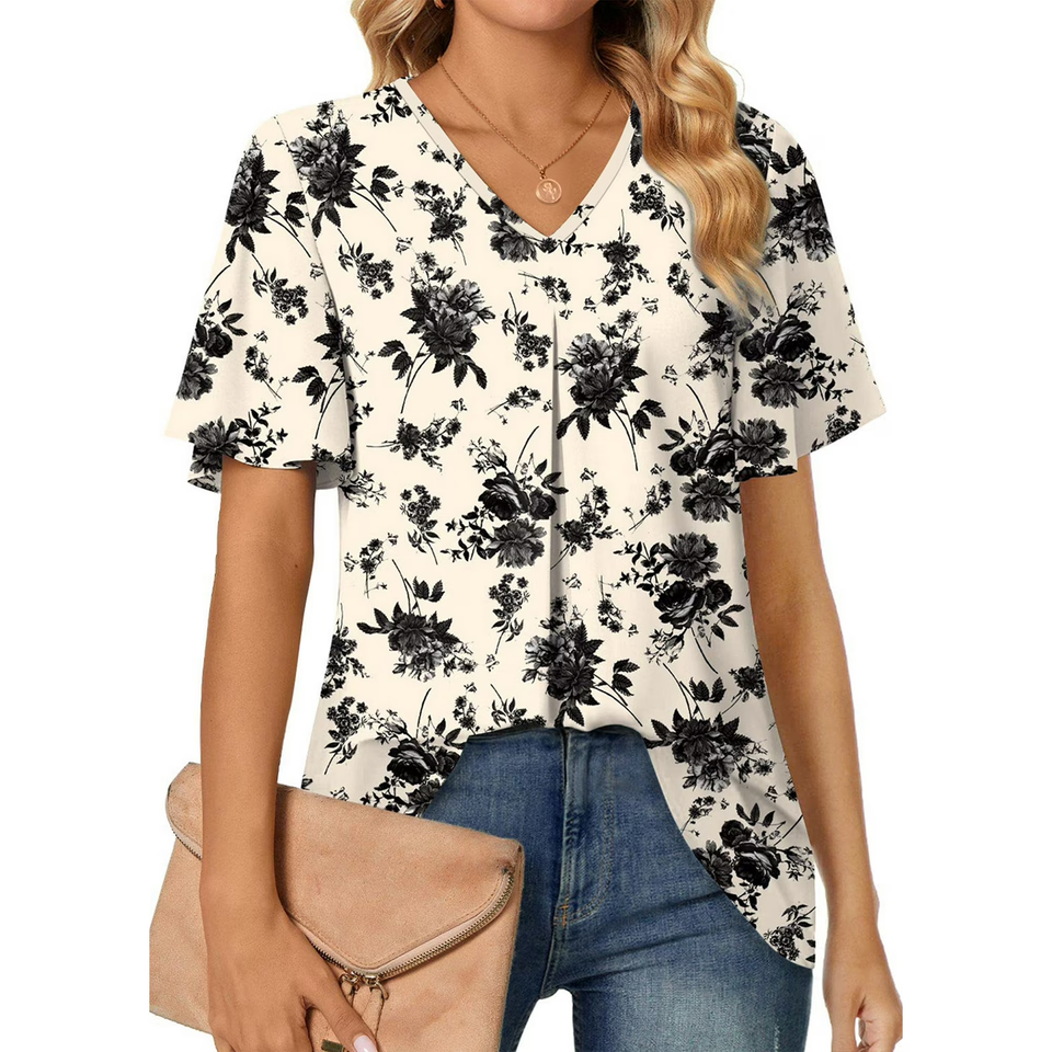 Fantaslook Womens Tops Dressy Blouses V Neck Short Sleeve Tunic Tops Casual Work Shirts