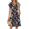Fantaslook Women Summer Dresses V Neck Ruffle Sleeve Casual Flowy Sundresses Button Floral Midi Dress with Pockets